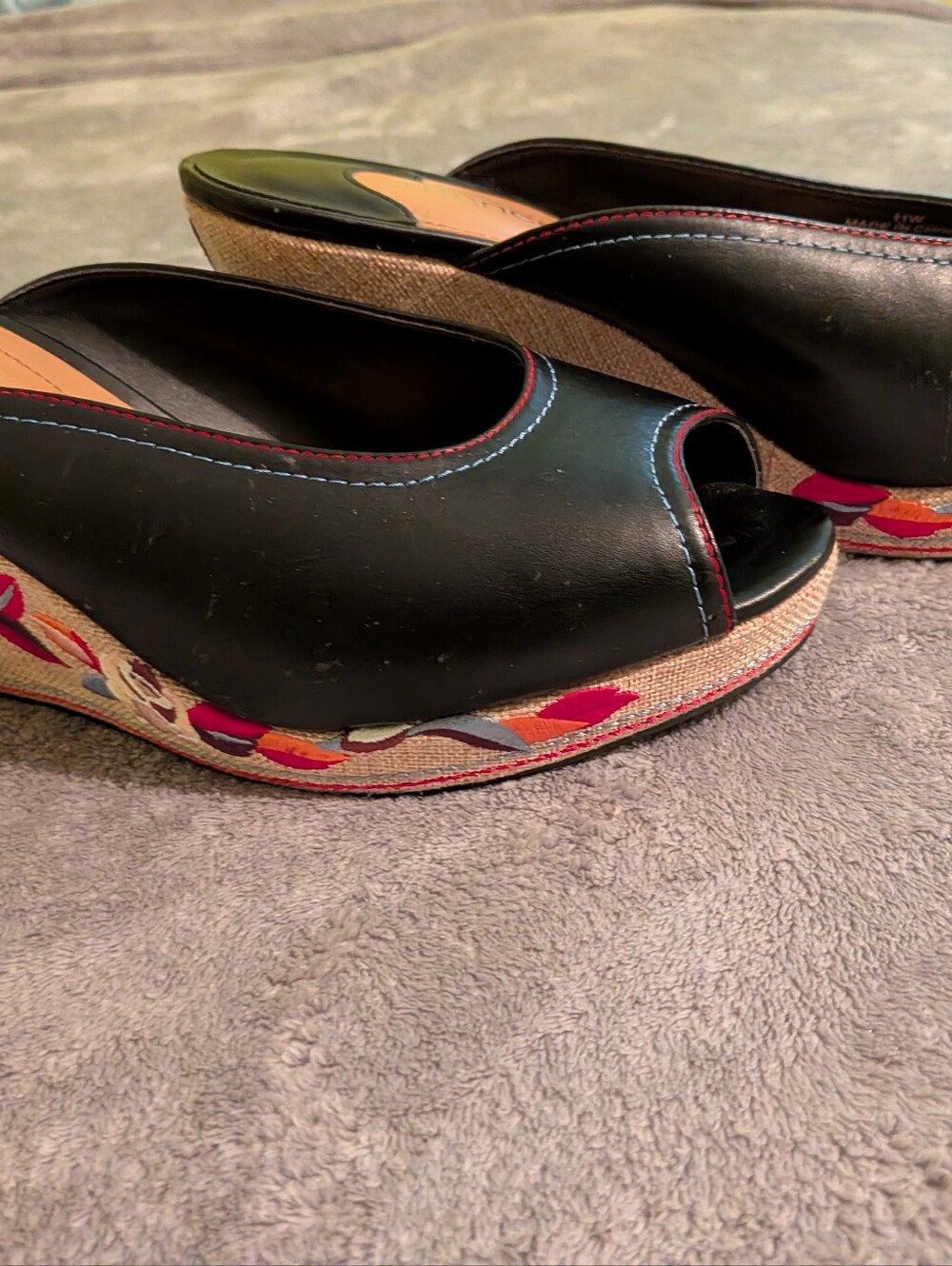 Black Peep-Toe Slip-On Heels